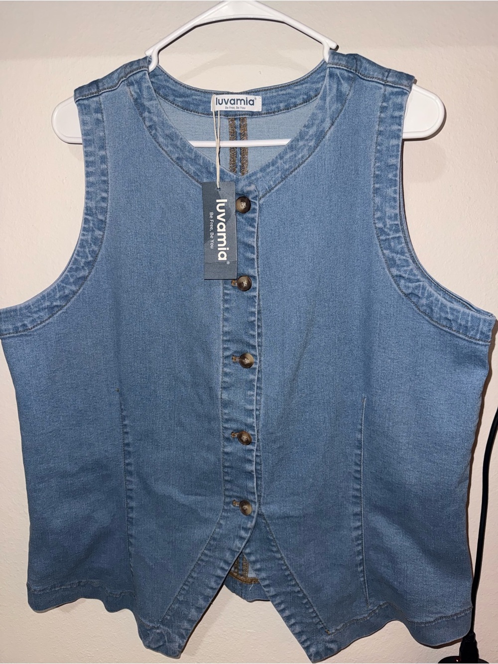 Luvamia Sleeveless Light Blue Denim Button-Down Top